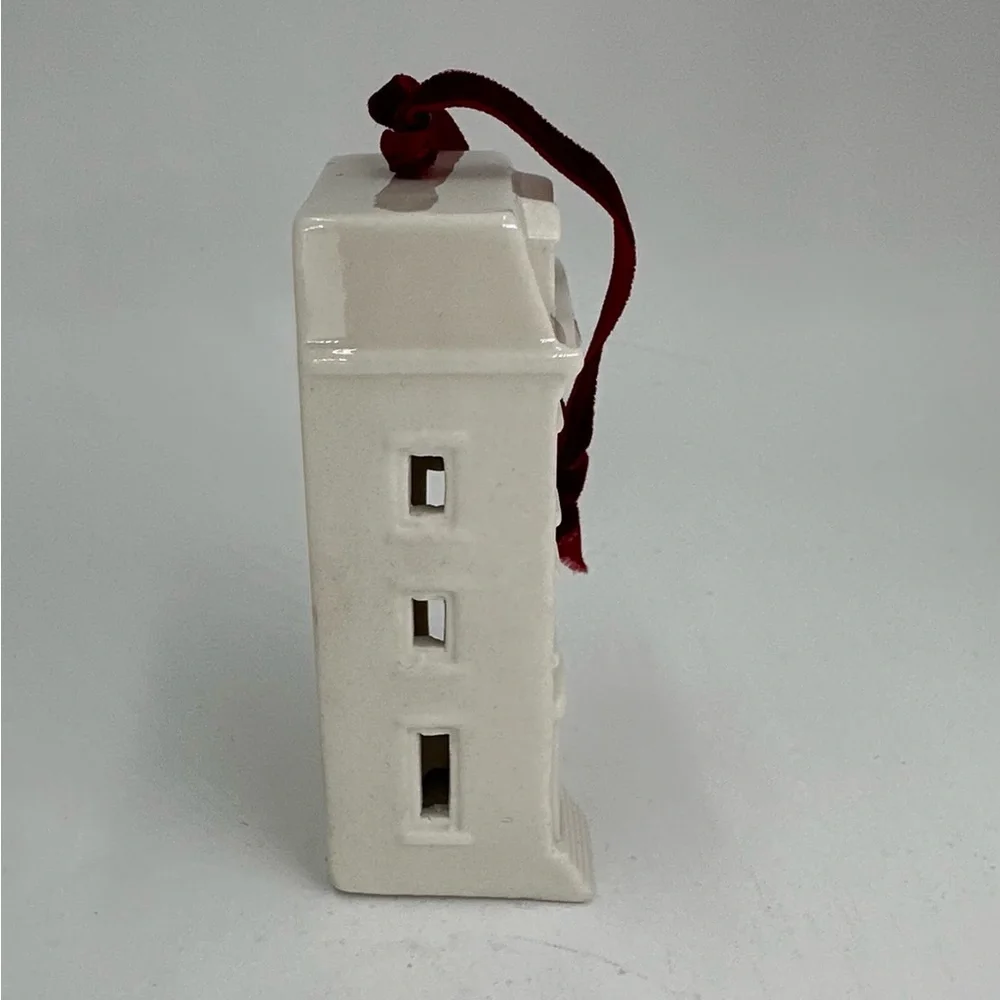 Crate and Barrel Ceramic White Brownstone Christmas Ornament